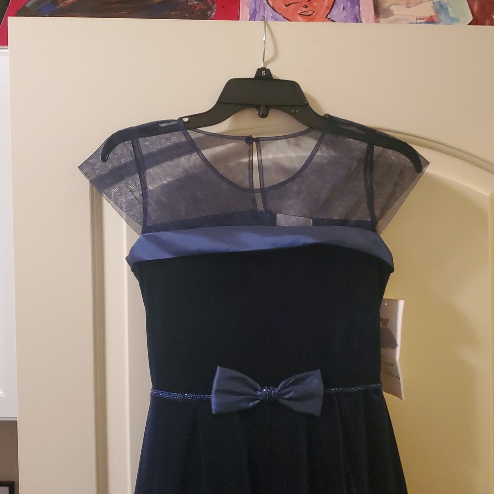 Rare Editions Navy Dress with Pink Crown Accent